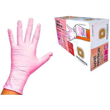 Imagem de Luva Nitrílica Descartável Descarpack sem Pó Rosa para Procedimentos Não Invasivos Tamanho PP 100 Unidades