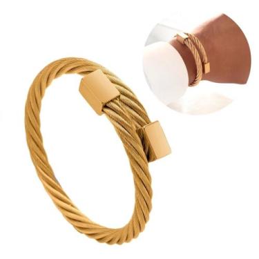 Imagem de Bracelete dourado aço inoxidável banhado a ouro 18k ajustável (Não oxi