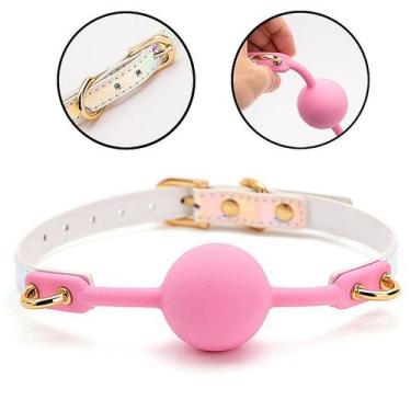 Imagem de Mordaça Luxuosa com Bola de Silicone Rosa - Tamanho Ajustável - no-bra
