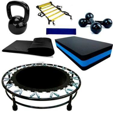 Imagem de Kit Jump +Halter 2+Step+Colchonete+Band+Escada+2 Kettlebell - TRAMPOLI