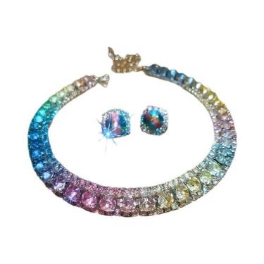 Imagem de Conjunto De Colar E Brincos De Cristal Verde Com Strass Para Mulheres,