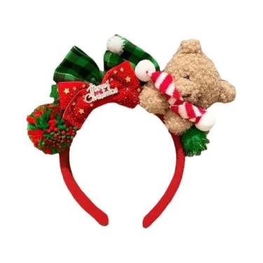 Imagem de Tiara De Urso De Pelúcia Com Laço Para O Natal Feminino, Acessório De 