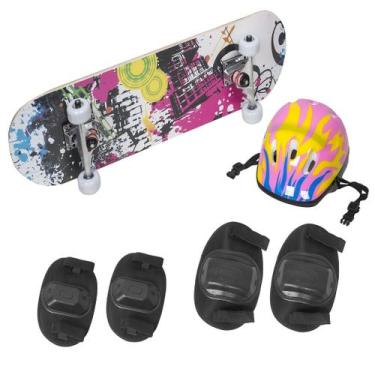 Imagem de Skate Infantil Montado Skateboard Iniciante Completo Capacete Criança 