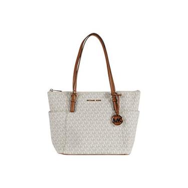 Imagem de Bolsa Michael Michael Kors Jet Set com zíper na parte de cima, Baunilha/Bolota, One Size