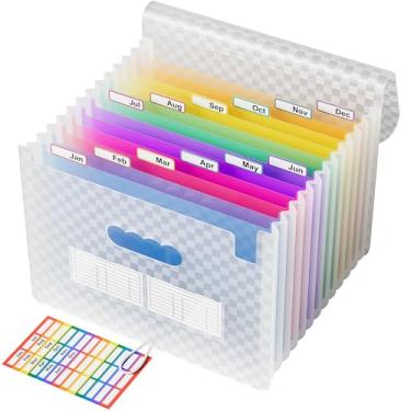 Imagem de ABC life Pasta organizadora de arquivos sanfonada com 12 bolsos, organizador de documentos de recibo mensal portátil, pasta de arquivo sanfonada expansível tamanho A4, abas coloridas (azul)