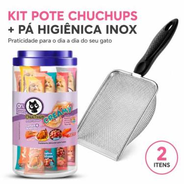 Imagem de Kit Gato Feliz Petisco Cremoso Chuchups Pa Higienica Inox - Tex