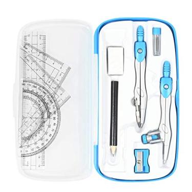 Imagem de Vobou Kit de geometria matemática, 10 peças de suprimentos para estudantes com caixa de armazenamento inquebrável, inclui réguas, transferidores, bússola, borracha, apontador de lápis, recargas de grafite, lápis, para esboços e desenhos (azul)