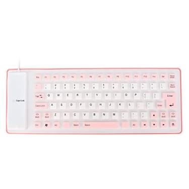 Imagem de Teclado de silicone, USB com fio macio, confortável, leve, portátil, totalmente selado, design dobrável, teclado de silicone para notebook de PC(cor de rosa)