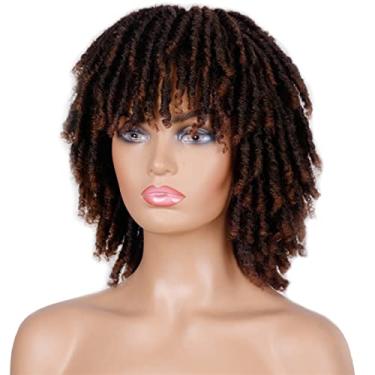 Imagem de Perucas femininas macias curtas sintéticas para mulheres negras 35,5 cm de fibra de alta temperatura para crochê cabelo humano torcido (cor: 5, comprimento esticado: 35,5 cm)