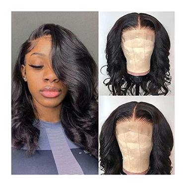 Imagem de Perucas femininas, perucas de cabelo humano brasileiro para mulheres, ondulado, curto, bob, com fecho de renda, 20 a 40 cm, 10 x 10 x 1 T, peruca de cabelo humano pré-arrancado