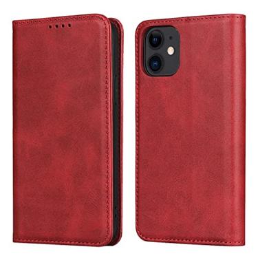 Imagem de Capa para iPhone 13 Mini/13/13 Pro/13 Pro Max, capa carteira magnética de couro de luxo com suporte para cartão à prova de choque, capa interna de TPU (poliuretano termoplástico) com flip para notebook, vermelha, 13 Pro Max de 6,7 polegadas