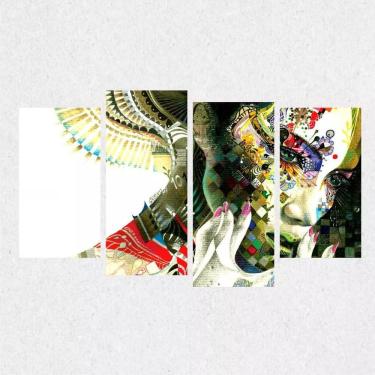 Imagem de Quadro Abstrato Mulher Colorida Escritórios Tecido 4 Peças 1