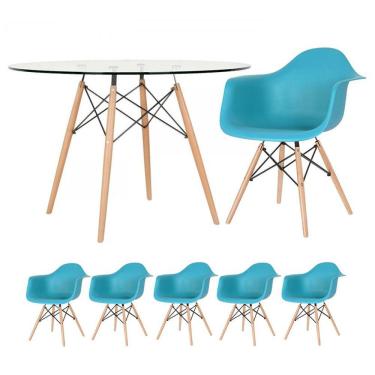 Imagem de KIT - Mesa Eames com tampo de vidro 120 cm + 5 cadeiras Eiffel DAW
