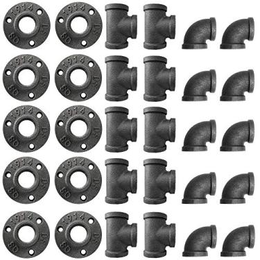 Imagem de Cotovelo de flange de ajuste de tubo fundido de ferro maleável preto de 1,9 cm Alffun para decoração DIY ou estilo vintage industrial, pacote com 30.