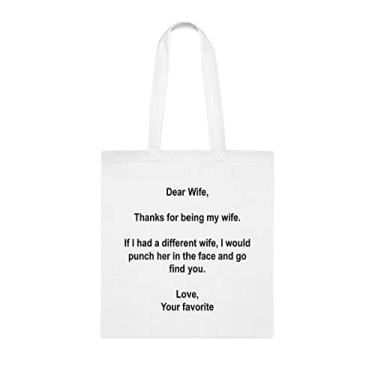 Imagem de Bolsa Tote Wife Dear Wife, Wife Tote bag, Wife Gift, Wife idea, Gift For Best Wife, Wife Shoulder Bag, Wife Reusable Bags, Gift for Wife of Favorite Husband, Branco