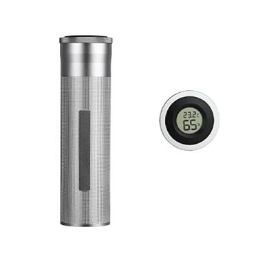 Imagem de Foern Estojo de tubo de charuto, capa de charuto de viagem de metal para 4 a 5 charutos, pote de charuto portátil com umidificador higrômetro, ótimo presente para amantes de homens, amigos, prata