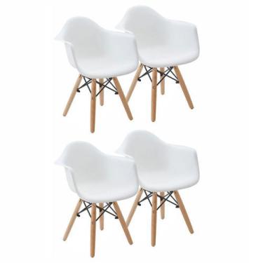 Imagem de Kit 4 Cadeiras Charles Eames Eiffel Design Wood Com Braço - Branca - M