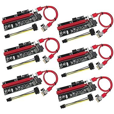 Imagem de PCIE Riser 1X a 16X extensão gráfica para GPU Mining Power Riser Adapter Card, 60 cm cabo USB 3.0, 4 capacitores sólidos, dois 6 pinos e 3 opções de energia Molex (VER 009S, pacote com 6)