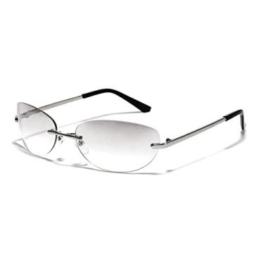 Imagem de Óculos de sol esportivos clássicos sem aro masculino laranja masculino óculos frios mulheres bebês armação oval óculos de sol uv400, prata c02, china