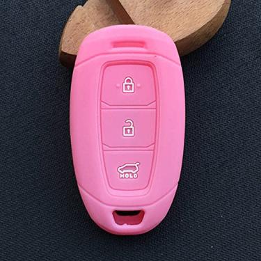 Imagem de CSHU Silicone 3 botões Car Key Case Cover Chaveiro Ring Key Bag, apto para Hyundai Kona 2017 I30 Ix35 Solaris Azera Elantra Grandeur Ig, Rosa