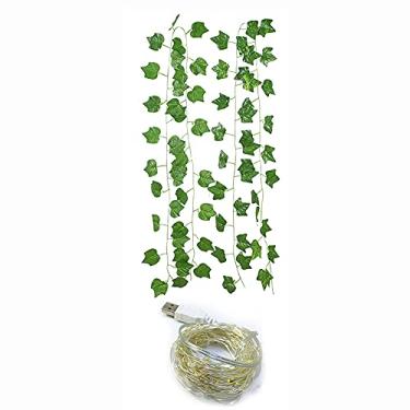 Imagem de Tingpai Folha Verde ttan Ivy Garland A ficial Folhas Falsas Plantas Vinha Garland Corda Luz 2 Metros 20 LEDs USB Powered Wedding Par Christmas Holiday Patio Deco tion