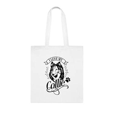 Imagem de Sacola I Love My Collie Dog, presente de cachorro Collie, aniversário de cachorro Collie bolsa de ombro para cachorro Collie, bolsa tiracolo reutilizável para cães Collie, Branco