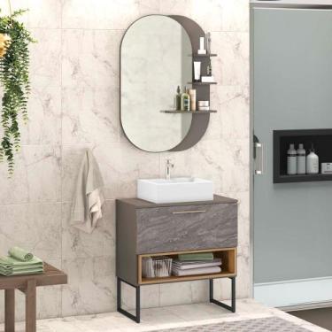 Imagem de Gabinete Para Banheiro Vicenza 78cm 1 Gaveta Com Cuba E Espelheira Móv