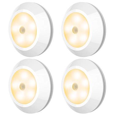 Imagem de HONWELL Luz com sensor de movimento Luzes de armário internas sem fio Luzes de parede operadas por bateria Luzes de escada de movimento, Luzes de segurança para armário de cozinha, balcão, corredor, garagem, teto, guarda-roupa,