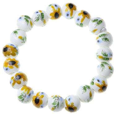 Imagem de Oasis Plus Pulseira feita à mão com contas de oração e girassóis budistas de porcelana de 10 mm para meninas e mulheres, 10mm, Cerâmica