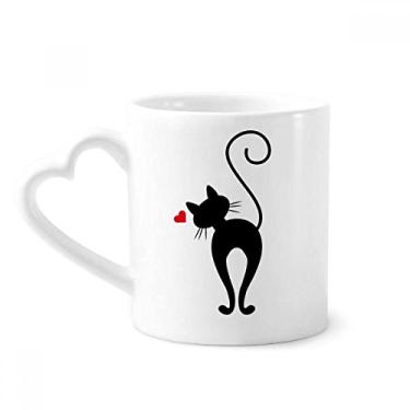 Imagem de Caneca animal em forma de coração gato Sihouette caneca café cerâmica copo de coração de vidro