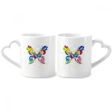 Imagem de Conjunto de canecas de porcelana para casais, borboletas com padrões florais, alça de coração
