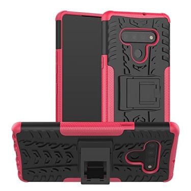 Imagem de Capa protetora de capa de telefone compatível com LG Stylo 6, TPU + PC Bumper Capa robusta híbrida de grau militar, capa de telefone à prova de choque com capas de bolsas de suporte (cor: vermelho rosa)
