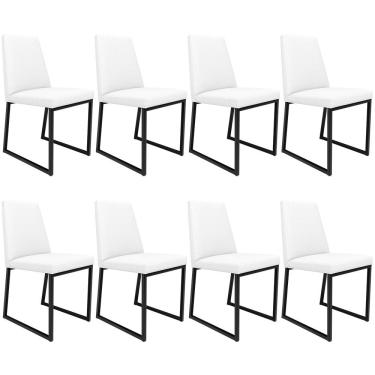 Imagem de Kit 08 Cadeiras Para Sala De Jantar Base Aço Industrial Preto Dafne L02 Corano Branco - Lyam Decor