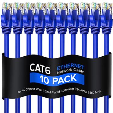 Imagem de Cabo Ethernet Cat 6 – Cabos máximos Cat6 Multi – Cabo de Internet Snagless Cabo de rede de computador de cobre puro listado UL, 24 AWG – Inclui abraçadeiras de cabo., Azul, Azul, 3 Feet