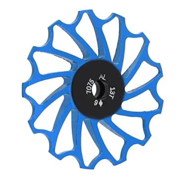 Imagem de Roda de desviador traseiro de bicicleta, dente profundo evita que a corrente saia rotação suavizante, melhora a lubrificação, guia de bicicleta, roldana, economia de esforço para mountain bike (13T azul)