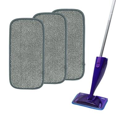 Imagem de NUHFUFA Pano de limpeza de microfibra para esfregão de chão Swiffer WETJET, almofadas planas reutilizáveis e laváveis molhadas e secas para recargas de limpeza doméstica (cinza, 3 peças)
