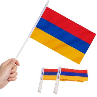 Imagem de ANLEY Bandeira da vara da Armênia, 5x8 polegadas de mini bandeira da vara com bastão sólido branco de 12 "- cores vivas e resistente ao desbotamento - bandeiras de vara de 5 x 8 polegadas