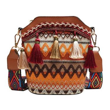 Imagem de Bolsa de borla feminina bordada TENDYCOCO com bolsa pequena com franja, alça ajustável e removível, Marrom, 19Ã—20cm