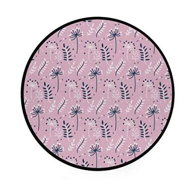 Imagem de Tapete redondo para sala de estar, quarto, folhas rosa, sem costura, decoração de casa, tapete antiderrapante, tapete macio, diâmetro 92 cm