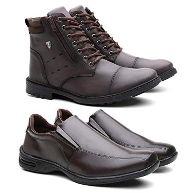 Imagem de Kit Coturno Casual Masculino + Sapato Masculino Maximo Conforto - Café/Café - 40