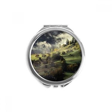 Imagem de Village Fog Hill Paisagem Floresta Mão Compacta Espelho Redondo Portátil Bolso de Vidro