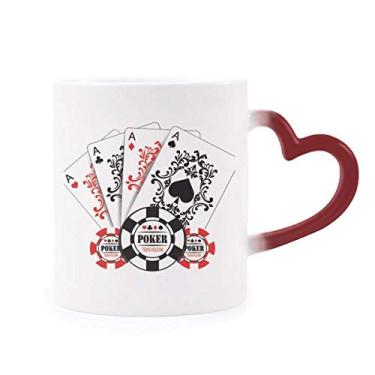 Imagem de Caneca sensível ao calor com estampa de utensílios de jogo de cartas com lascas, caneca vermelha que muda de cor