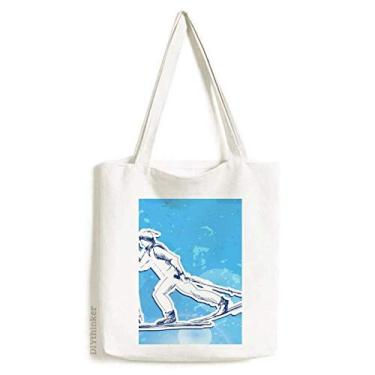 Imagem de Bolsa de lona esportiva de inverno para snowboard, azul, branca, bolsa de compras, bolsa casual