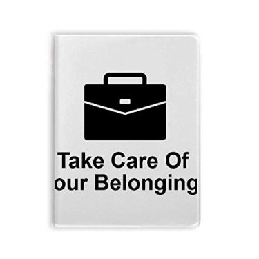 Imagem de Cuide de seus pertences, caderno com símbolo preto, capa de goma