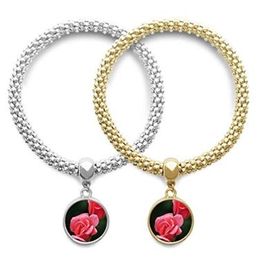 Imagem de DIYthinker Pulseira para amante de flores rosas vermelhas rosa pingente joia corrente de casal presente