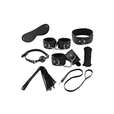 Imagem de Kit Bondage Bdsm 7 Peças Couro Chicote Venda Algema Mordaça