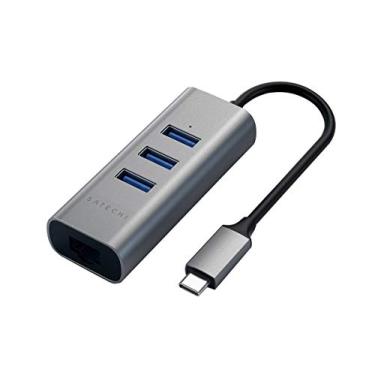Imagem de Satechi Hub 2 em 1 Tipo-C USB 3.0 de Alumínio - 3 portas com Ethernet - Para M2/ M1 MacBook Pro/Air, M2/ M1 iPad Pro/Air, M2 Mac Mini, iMac M1 (Cinza Espacial)