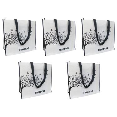 Imagem de Bolsa Ecologica Sacola De Ombro Ecobag Kit 5 Uni Compras Mercado Retornavel Dobravel Reutilizavel