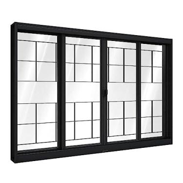 Imagem de Janela de Correr de Aço 100 x 120 x 12 cm Preto 4 Folhas Grade Quadrada Riobras Pronta