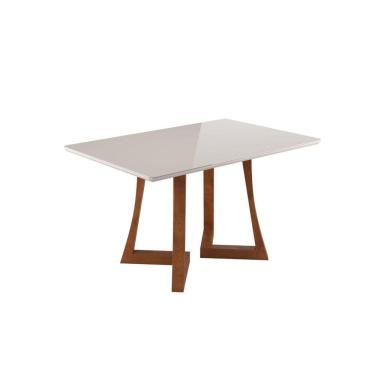 Imagem de Mesa de Jantar 136x90cm Canto Arredondado com Vidro Anna Âmbar/Off White